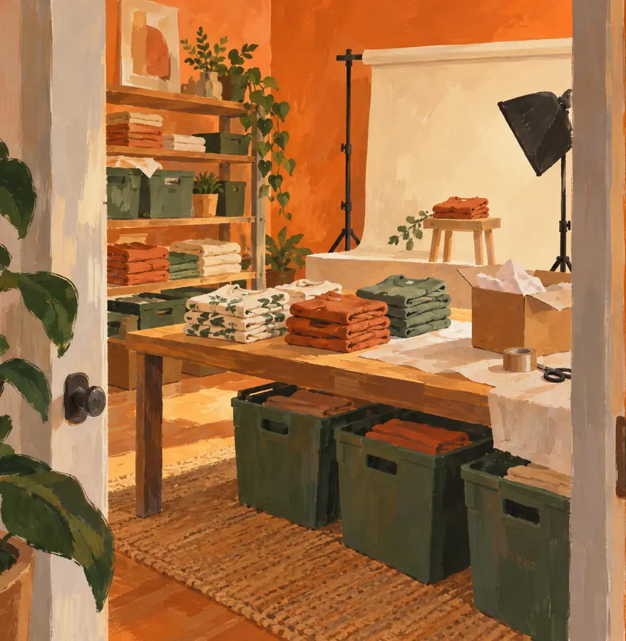 Illustration of online retail businesses equipment and workspace